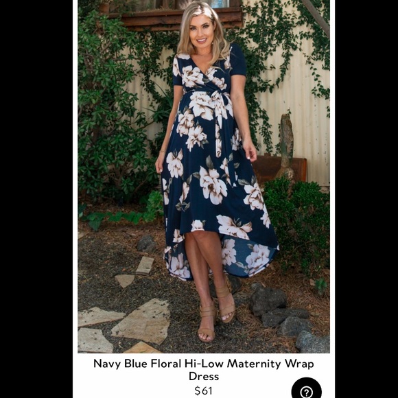 Navy Blue Floral Hi-Low Wrap Dress - Picture 8 of 8